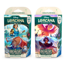 Load image into Gallery viewer, Disney Lorcana: Archazia's Island (Chapter 7) Starter Decks are for sale at Gecko Cards! With free UK Postage on all orders over £25 - see the range of TCG Cards, Booster Boxes, Card Sleeves and other Trading Card Game products on our store - all at great prices!