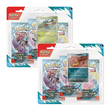 Load image into Gallery viewer, Pokémon TCG: Scarlet & Violet 9 - Journey Together - 3-Pack Blisters are for sale at Gecko Cards! With free UK Postage on all orders over £25 - see the range of Yu-Gi-Oh! Cards, Booster Boxes, Card Sleeves and other trading card game products on our my store - all at great prices!