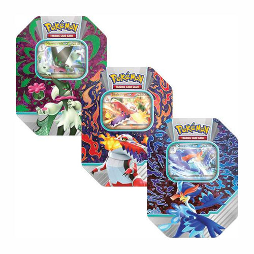 Pokémon Paldea Partners Meowscarasda/Skeledirge/Quaquaval Tins are for sale at Gecko Cards! With free UK Postage on all orders over £20 - see the range of Pokémon Cards, Boxes and other trading card game products on our store - all at great prices!