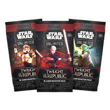 Load image into Gallery viewer, Star Wars: Unlimited Twilight of the Republic Booster Boxes are for sale at Gecko Cards! With free UK Postage on all orders over £25 - see the range of TCG Cards, Booster Boxes, Card Sleeves and other Trading Card Game products on our store - all at great prices!