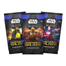 Load image into Gallery viewer, Star Wars: Unlimited Shadows of the Galaxy Booster Boxes are for sale at Gecko Cards! With free UK Postage on all orders over £25 - see the range of TCG Cards, Booster Boxes, Card Sleeves and other Trading Card Game products on our store - all at great prices!
