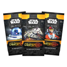 Load image into Gallery viewer, Star Wars: Unlimited Jump to Lightspeed Set 4 Booster Packs are for sale at Gecko Cards! With free UK Postage on all orders over £25 - see the range of TCG Cards, Booster Boxes, Card Sleeves and other Trading Card Game products on our store - all at great prices!