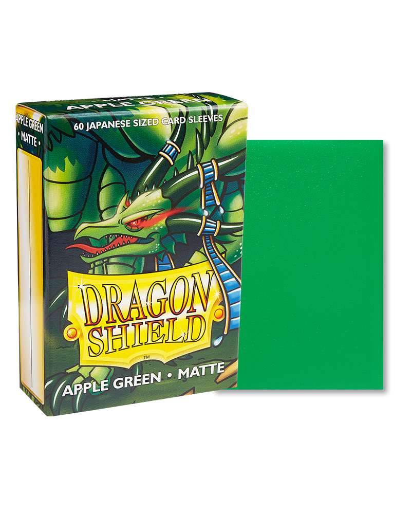 Dragon Shield Japanese (Small) Size Matte Card Sleeves in Apple Green are for sale at Gecko Cards! With free UK Shipping on all orders over £20 - see the range of Trading Cards, Booster Boxes, Card Sleeves and other TCG products on our store - all at great prices!