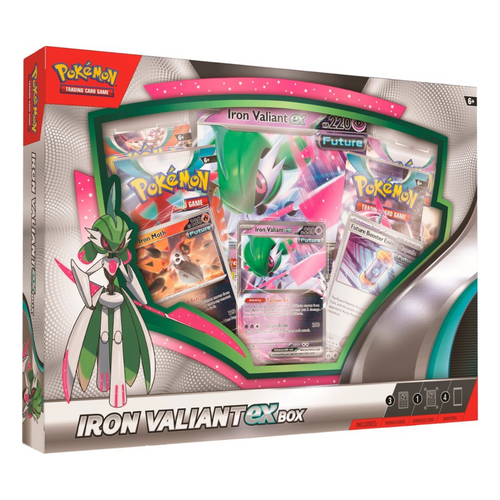 The Pokémon  Iron Valiant EX Box (English) is for sale at Gecko Cards! With free UK Postage on all orders over £20 - see the range of TCG Cards, Booster Boxes, Card Sleeves and other Trading Card Game products on our store - all at great prices!