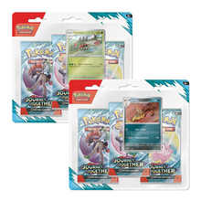 Load image into Gallery viewer, Pokémon TCG: Scarlet &amp; Violet 9 - Journey Together - 3-Pack Blisters are for sale at Gecko Cards! With free UK Postage on all orders over £25 - see the range of Yu-Gi-Oh! Cards, Booster Boxes, Card Sleeves and other trading card game products on our my store - all at great prices!
