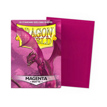 Load image into Gallery viewer, Dragon Shield Standard Size Matte Card Sleeves in Magenta are for sale at Gecko Cards! With free UK Postage on all orders over £25 - see the range of Yu-Gi-Oh! Cards, Booster Boxes, Card Sleeves and other trading card game products on our store - all at great prices!
