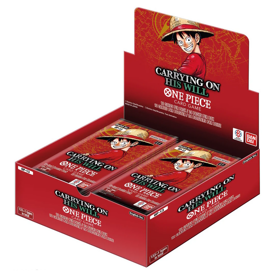 One Piece Card Game: Carrying On His Will Booster Box (OP-13) (English) are for sale at Gecko Cards! With free UK Postage on all orders over £25 - see the range of TCG Cards, Booster Boxes, Card Sleeves and other Trading Card Game products on our store - all at great prices!