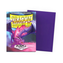 Load image into Gallery viewer, Dragon Shield Standard Size Matte Card Sleeves in Purple are for sale at Gecko Cards! With free UK Postage on all orders over £25 - see the range of Yu-Gi-Oh! Cards, Booster Boxes, Card Sleeves and other trading card game products on our store - all at great prices!
