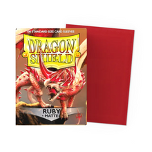 Load image into Gallery viewer, Dragon Shield Standard Size Matte Card Sleeves in Ruby are for sale at Gecko Cards! With free UK Postage on all orders over £25 - see the range of Yu-Gi-Oh! Cards, Booster Boxes, Card Sleeves and other trading card game products on our store - all at great prices!
