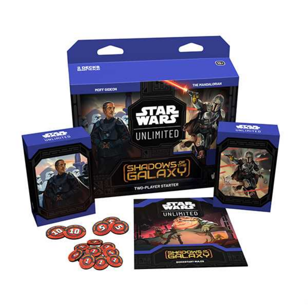 Star Wars: Unlimited Shadows of the Galaxy Two-Player Starter Sets are for sale at Gecko Cards! With free UK Postage on all orders over £25 - see the range of TCG Cards, Booster Boxes, Card Sleeves and other Trading Card Game products on our store - all at great prices!