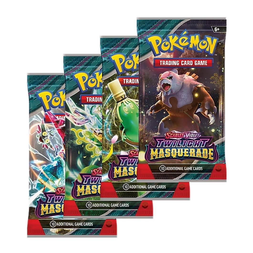 Pokémon TCG: Scarlet & Violet2 - Twilight Masquerade - Booster Packs are for sale at Gecko Cards! With free UK Postage on all orders over £25 - see the range of Yu-Gi-Oh! Cards, Booster Boxes, Card Sleeves and other trading card game products on our my store - all at great prices!