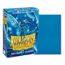 Load image into Gallery viewer, Dragon Shield Japanese (Small) Size Classic Sky Blue Card Sleeves are for sale at Gecko Cards! With free UK Postage on all orders over £20 - see the range of Yu-Gi-Oh! Cards, Booster Boxes, Card Sleeves and other trading card game products in my store - all at great prices!
